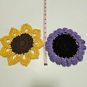 Two Floral Crochet Coasters Sunflower Coaster